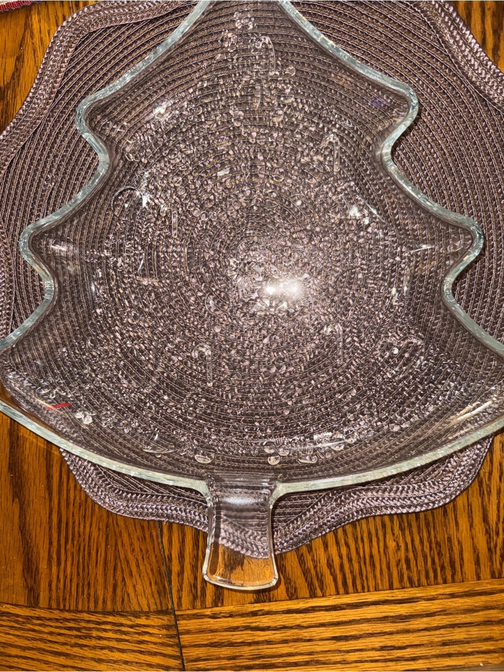 Clear Glass Christmas Tree Serving Platter - Transparent Holiday Decor 12 inch